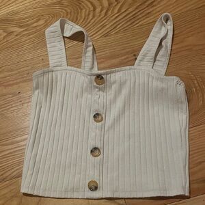Cropped Ribbed Button-Front Tank in Cream